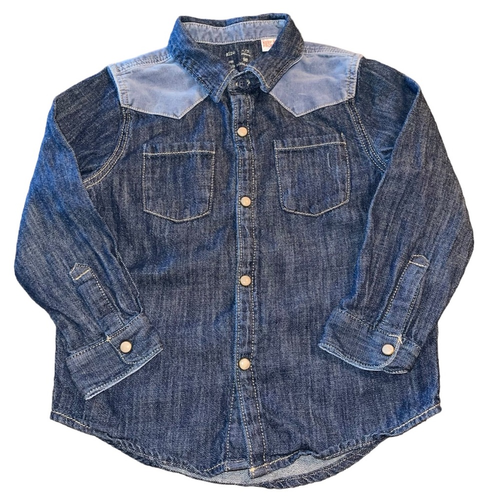 Zara Baby Boy Collection Button Up Size 2/3 Years Snap Buttons Denim 2 Tone